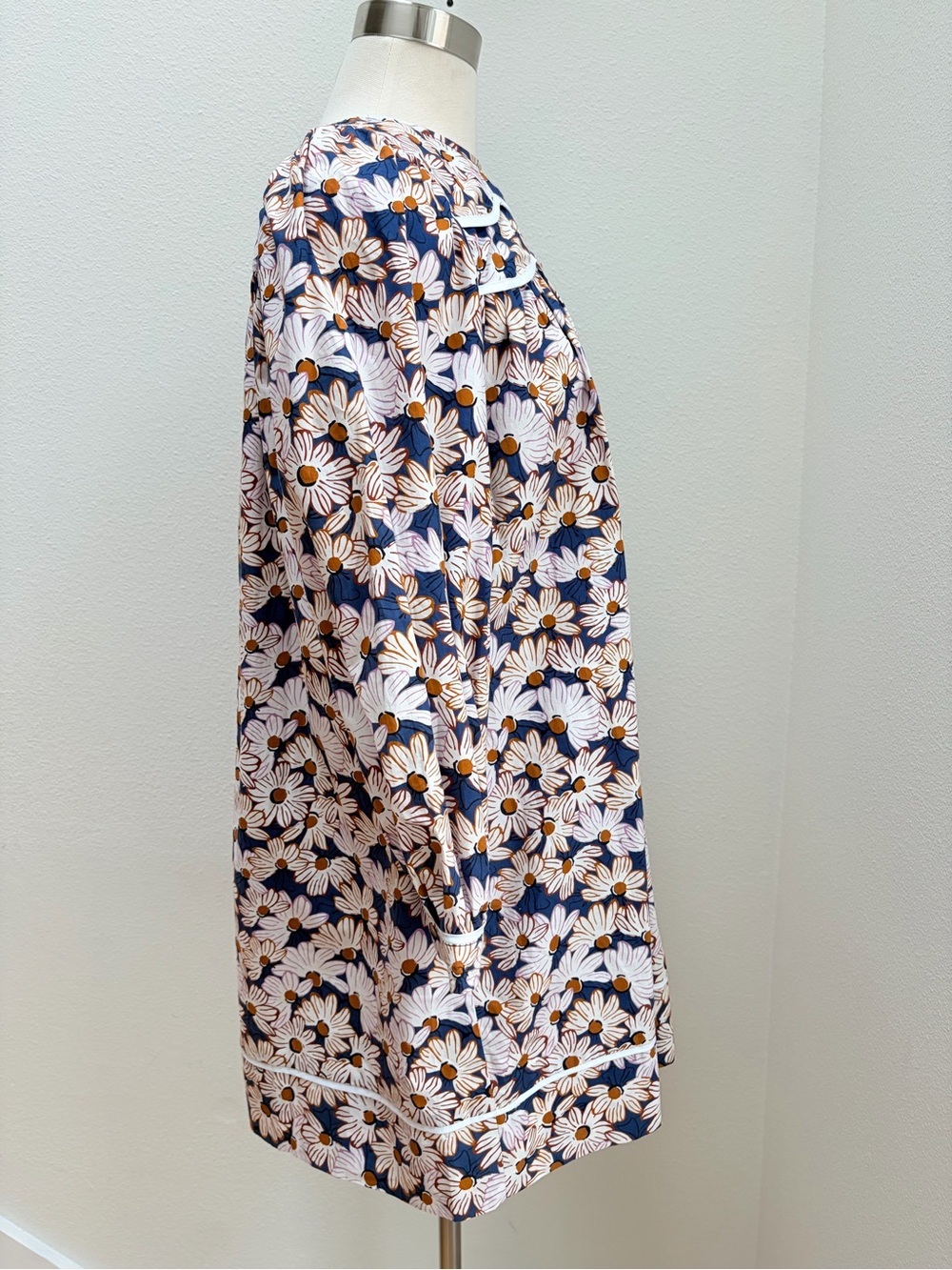 Batsheva Floral Daisy Dress Poplin Long Sleeve Mini Esme Cotton Blue Pink Size 2 - Picture 7 of 10